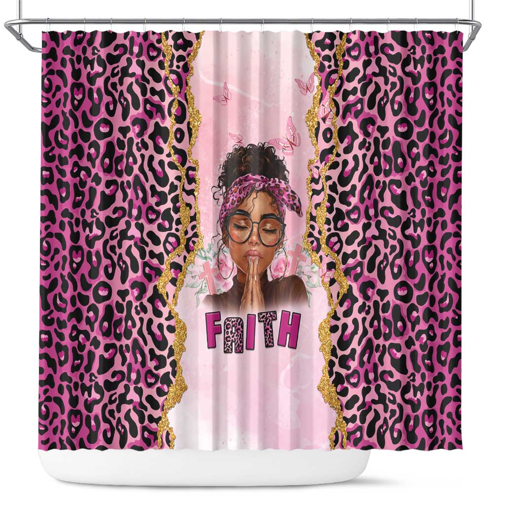 Black Her Story Shower Curtain Faith Pink Leopard - African Pride