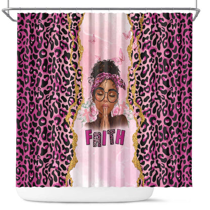 Black Her Story Shower Curtain Faith Pink Leopard - African Pride