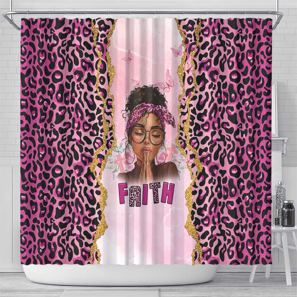 Black Her Story Shower Curtain Faith Pink Leopard - African Pride