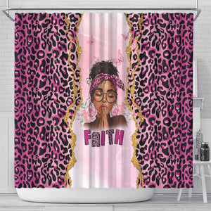 Black Her Story Shower Curtain Faith Pink Leopard - African Pride