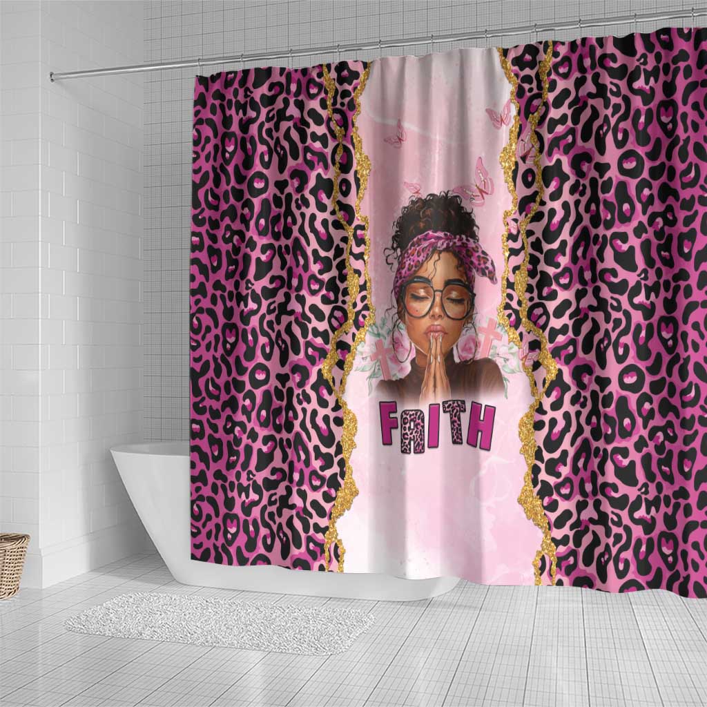 Black Her Story Shower Curtain Faith Pink Leopard - African Pride
