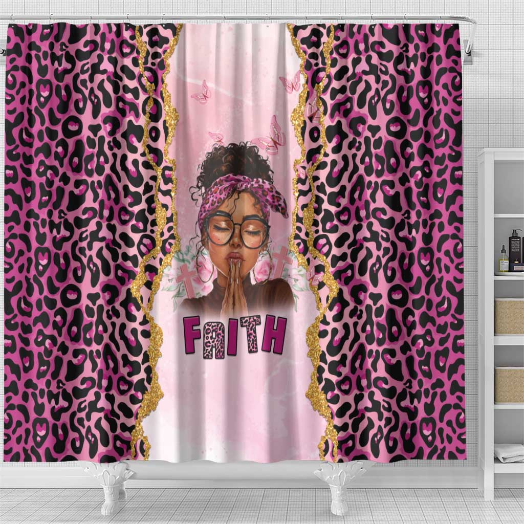 Black Her Story Shower Curtain Faith Pink Leopard - African Pride