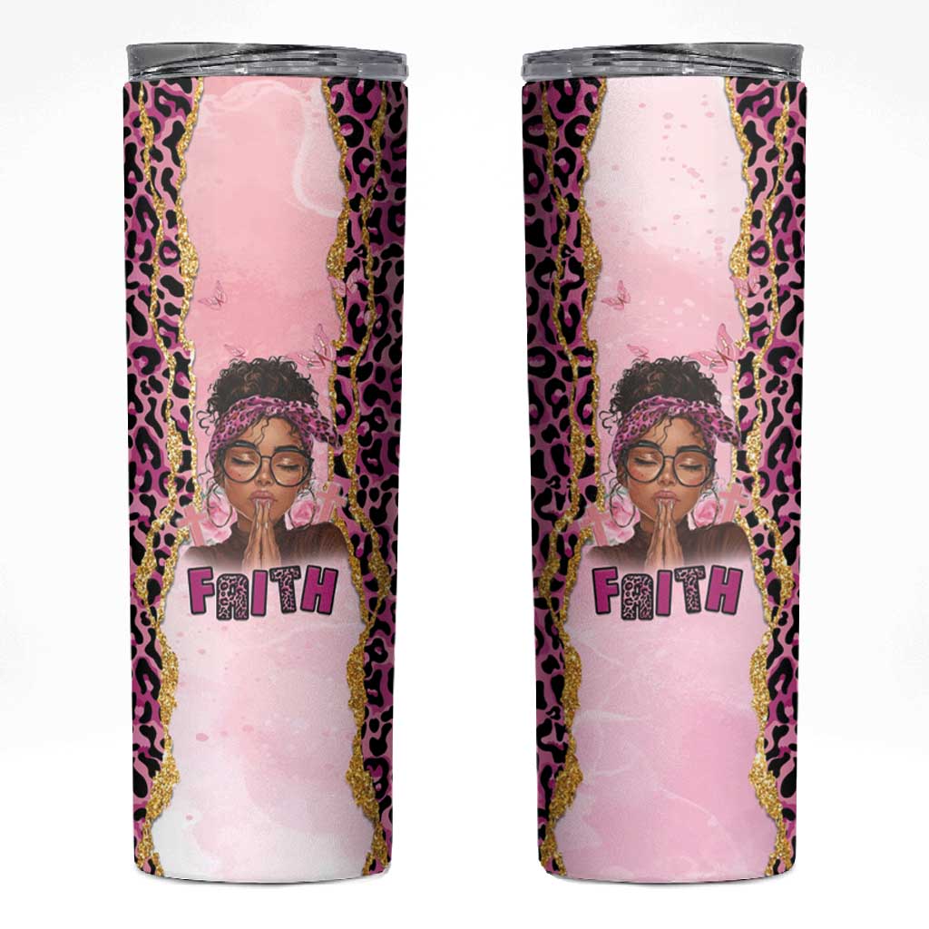Black Her Story Skinny Tumbler Faith Pink Leopard - African Pride