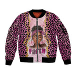 Black Her Story Sleeve Zip Bomber Jacket Faith Pink Leopard - African Pride