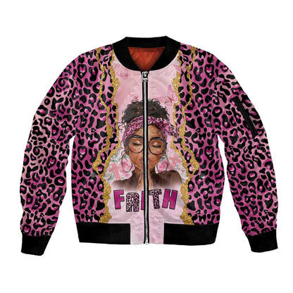 Black Her Story Sleeve Zip Bomber Jacket Faith Pink Leopard - African Pride