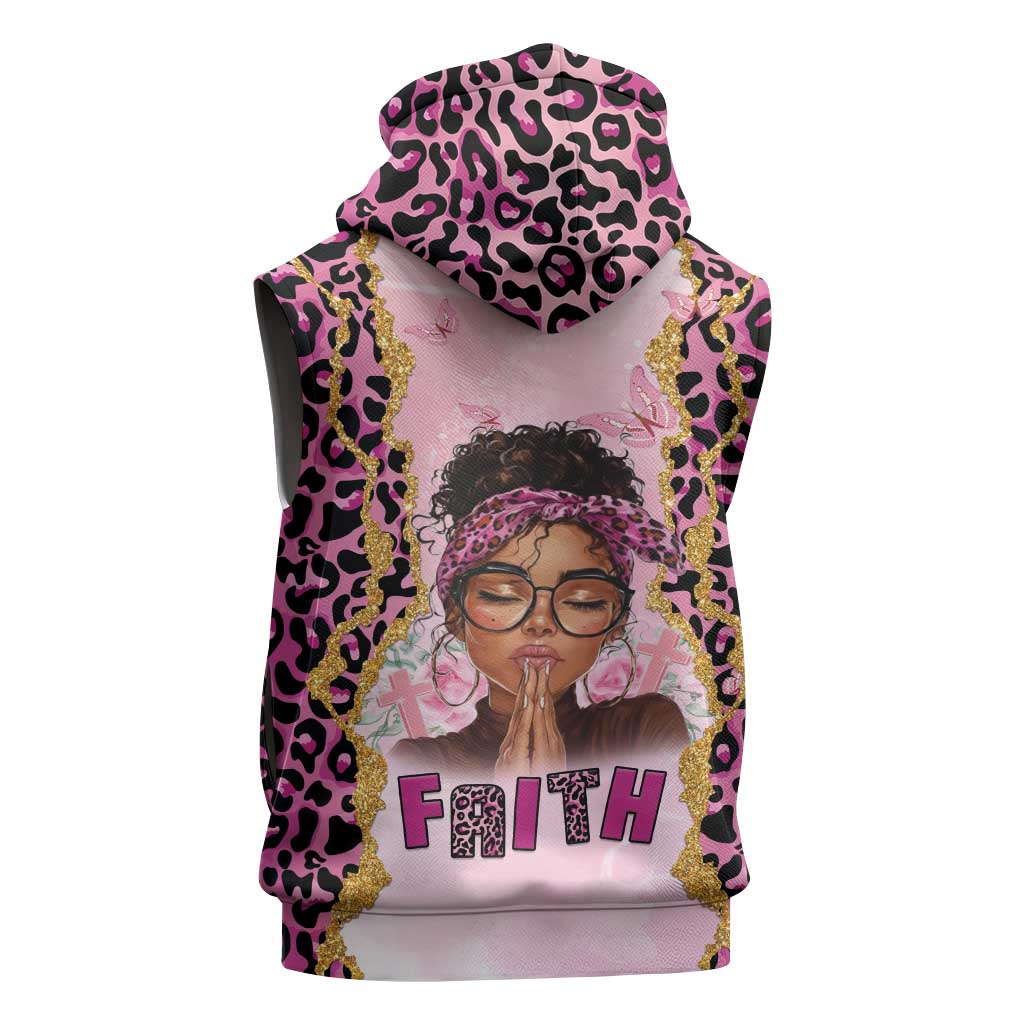 Black Her Story Sleeveless Hoodie Faith Pink Leopard - African Pride