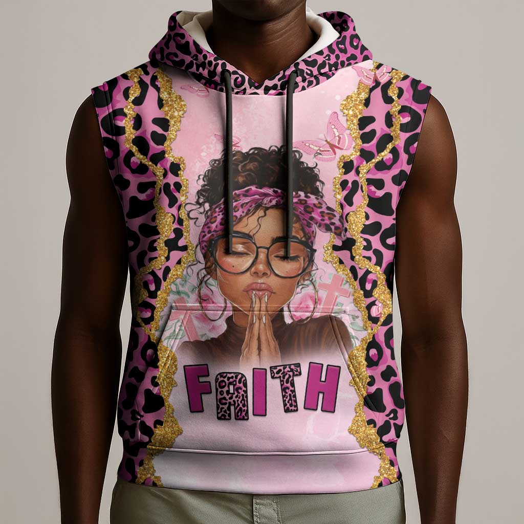 Black Her Story Sleeveless Hoodie Faith Pink Leopard - African Pride