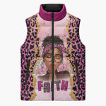 Black Her Story Sleeveless Puffer Jacket Faith Pink Leopard - African Pride
