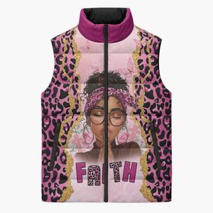 Black Her Story Sleeveless Puffer Jacket Faith Pink Leopard - African Pride