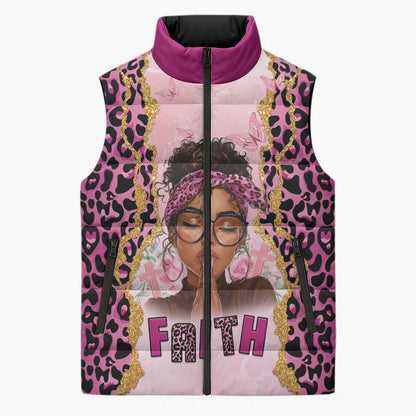 Black Her Story Sleeveless Puffer Jacket Faith Pink Leopard - African Pride