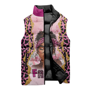 Black Her Story Sleeveless Puffer Jacket Faith Pink Leopard - African Pride