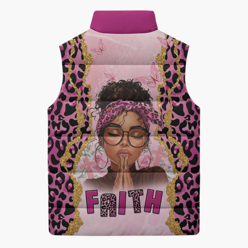 Black Her Story Sleeveless Puffer Jacket Faith Pink Leopard - African Pride