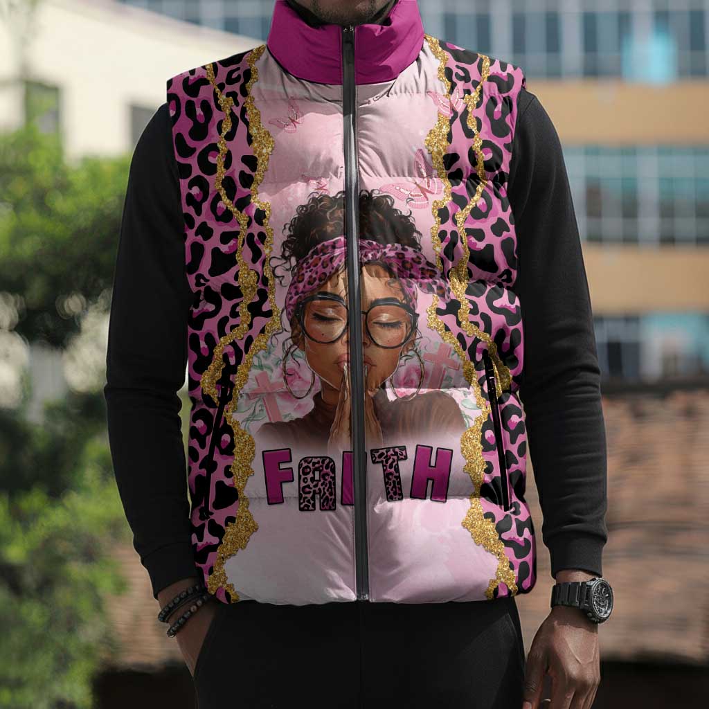 Black Her Story Sleeveless Puffer Jacket Faith Pink Leopard - African Pride