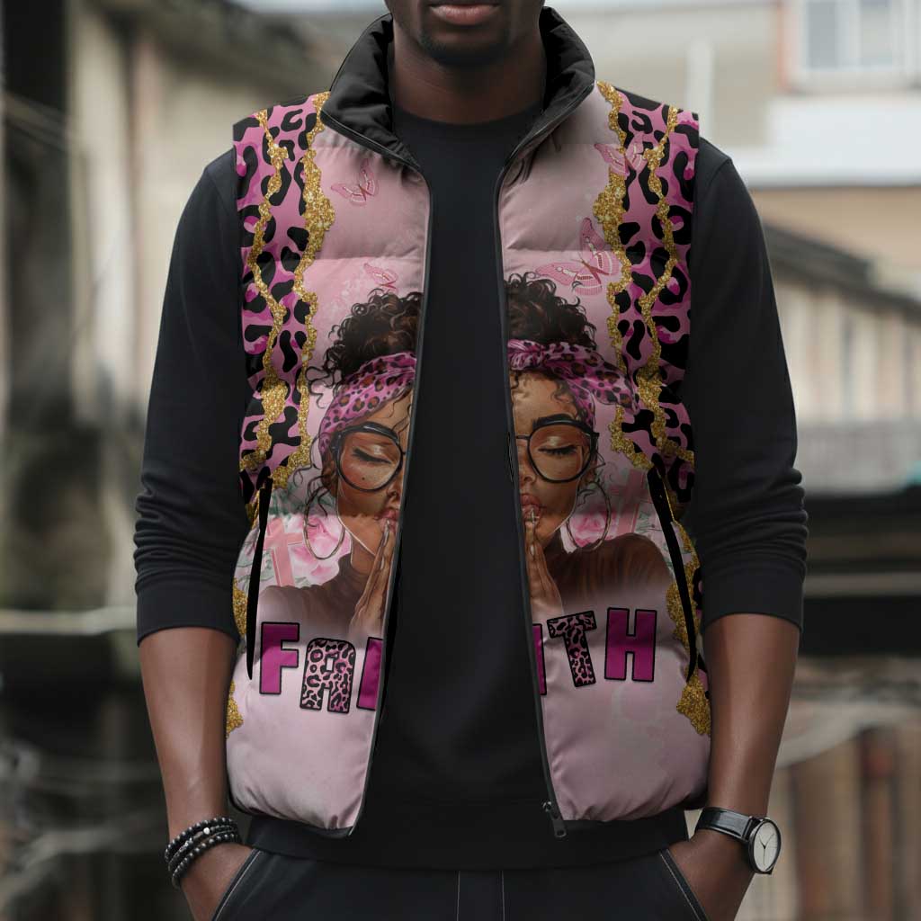 Black Her Story Sleeveless Puffer Jacket Faith Pink Leopard - African Pride