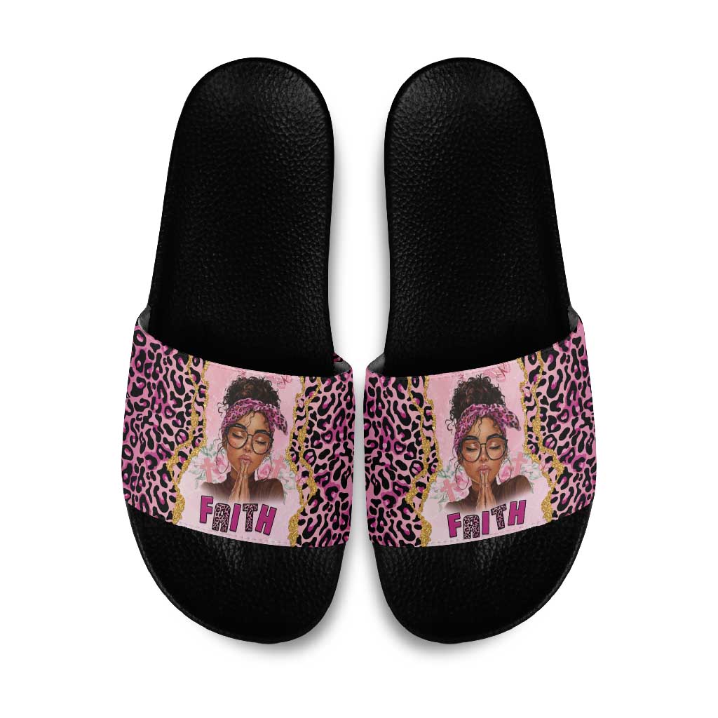 Black Her Story Slide Sandals Faith Pink Leopard - African Pride
