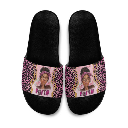 Black Her Story Slide Sandals Faith Pink Leopard - African Pride