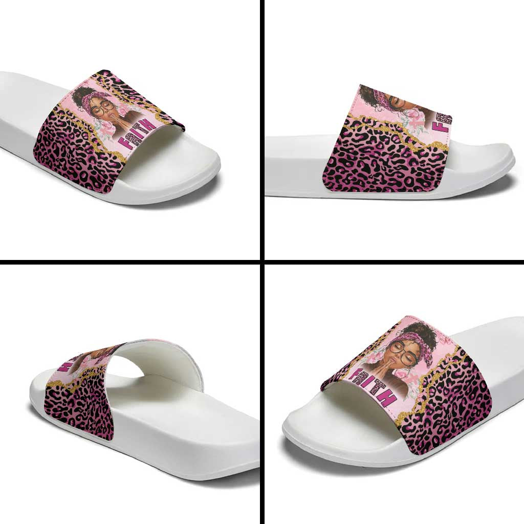 Black Her Story Slide Sandals Faith Pink Leopard - African Pride
