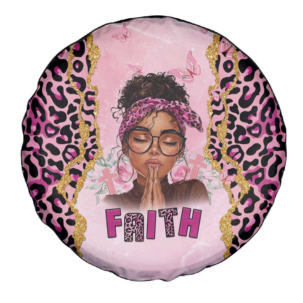 Black Her Story Spare Tire Cover Faith Pink Leopard - African Pride