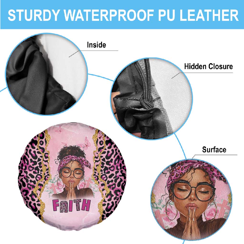 Black Her Story Spare Tire Cover Faith Pink Leopard - African Pride