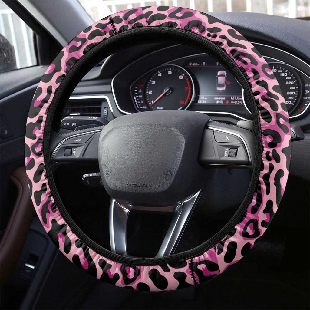 Black Her Story Steering Wheel Cover Faith Pink Leopard - African Pride
