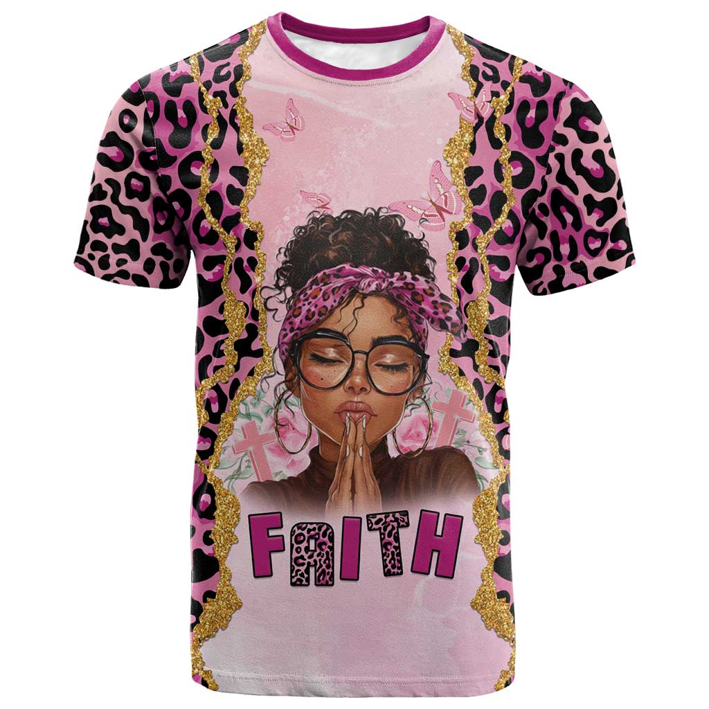 Black Her Story T shirt Faith Pink Leopard - African Pride