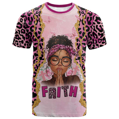 Black Her Story T shirt Faith Pink Leopard - African Pride