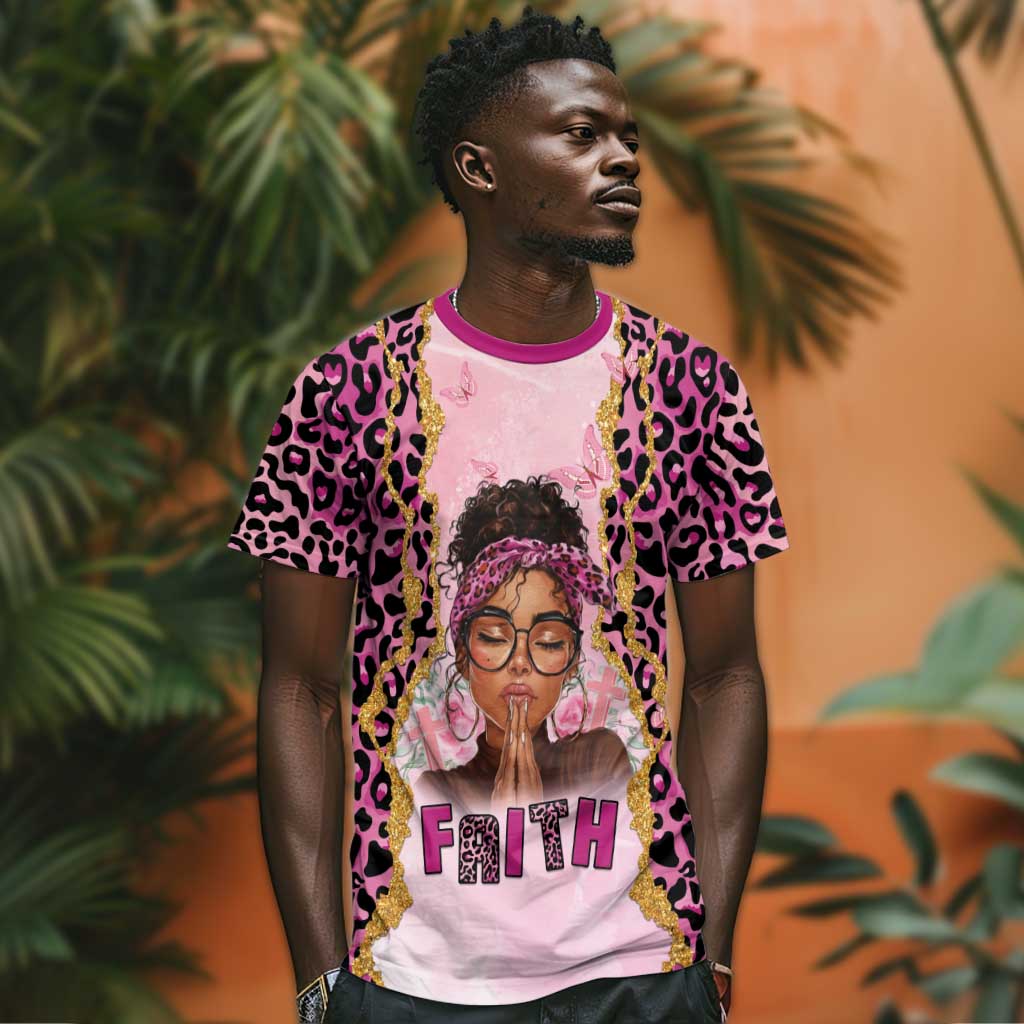 Black Her Story T shirt Faith Pink Leopard - African Pride