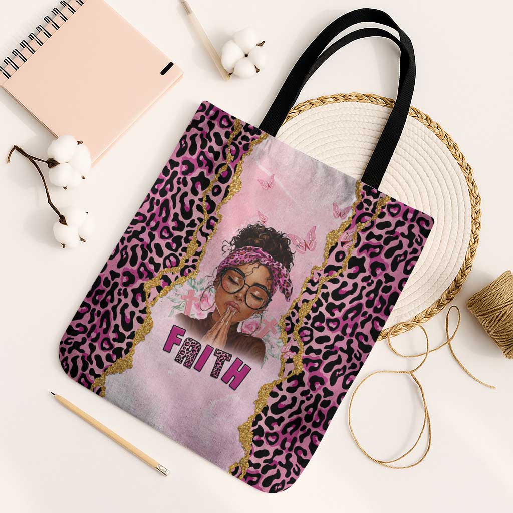 Black Her Story Tote Bag Faith Pink Leopard - African Pride