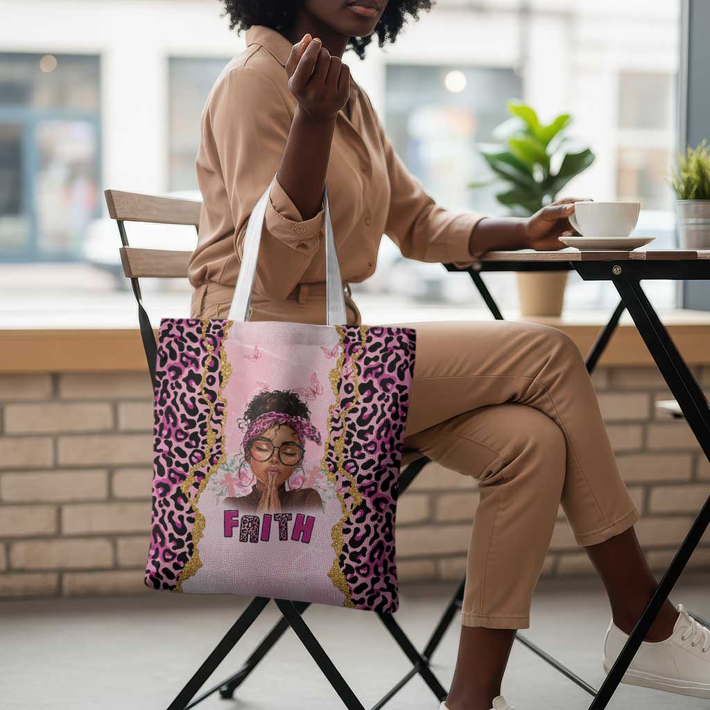 Black Her Story Tote Bag Faith Pink Leopard - African Pride
