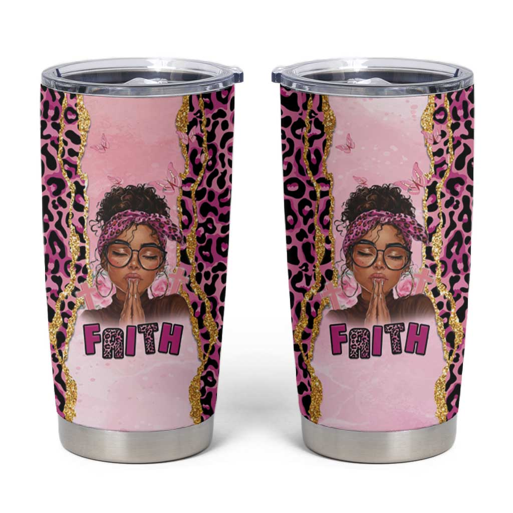 Black Her Story Tumbler Cup Faith Pink Leopard - African Pride