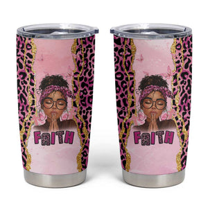 Black Her Story Tumbler Cup Faith Pink Leopard - African Pride