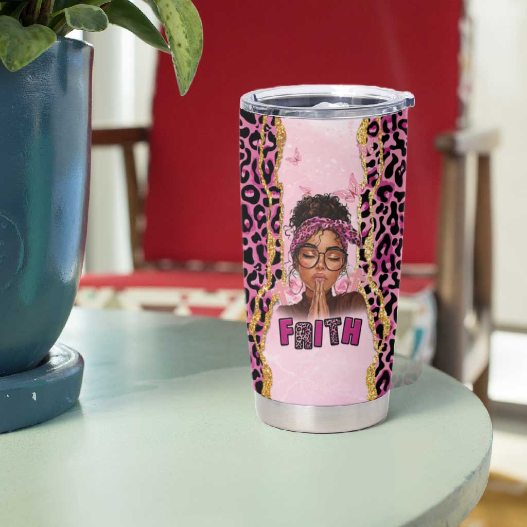 Black Her Story Tumbler Cup Faith Pink Leopard - African Pride