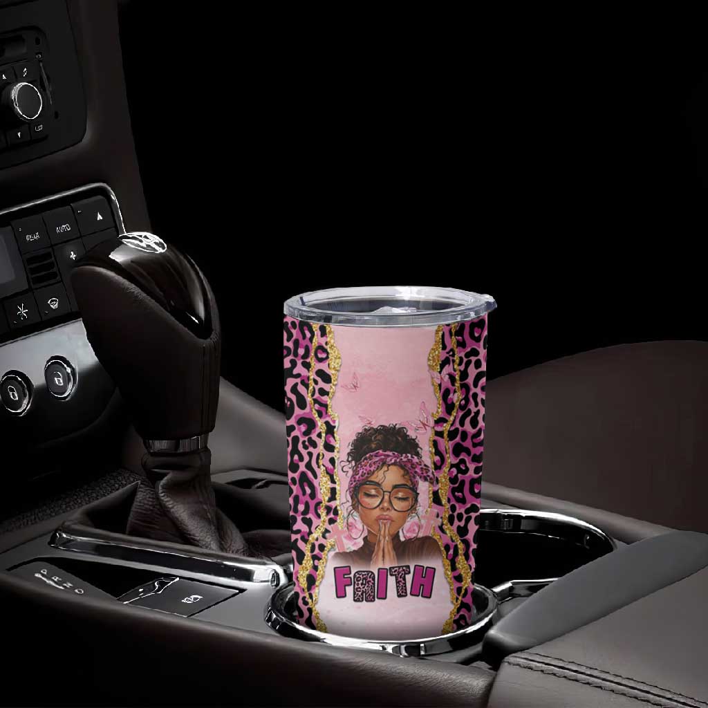 Black Her Story Tumbler Cup Faith Pink Leopard - African Pride