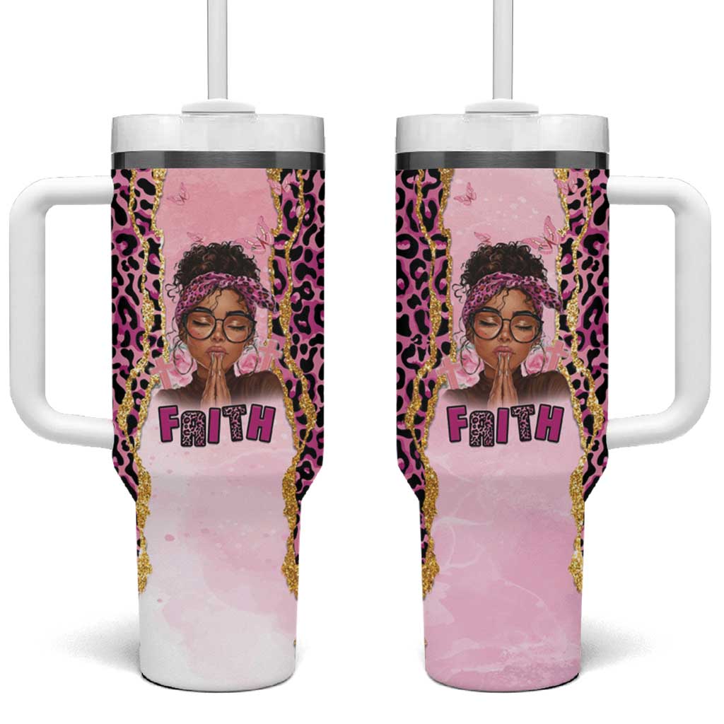 Black Her Story Tumbler With Handle Faith Pink Leopard - African Pride