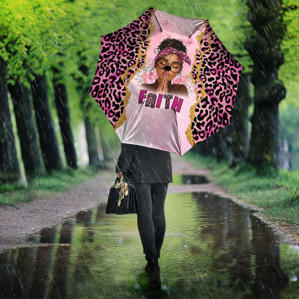 Black Her Story Umbrella Faith Pink Leopard - African Pride
