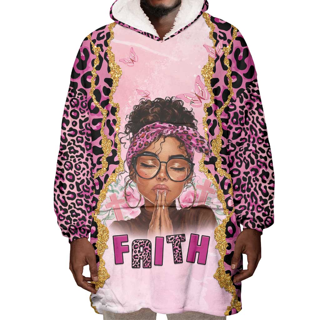 Black Her Story Wearable Blanket Hoodie Faith Pink Leopard - African Pride