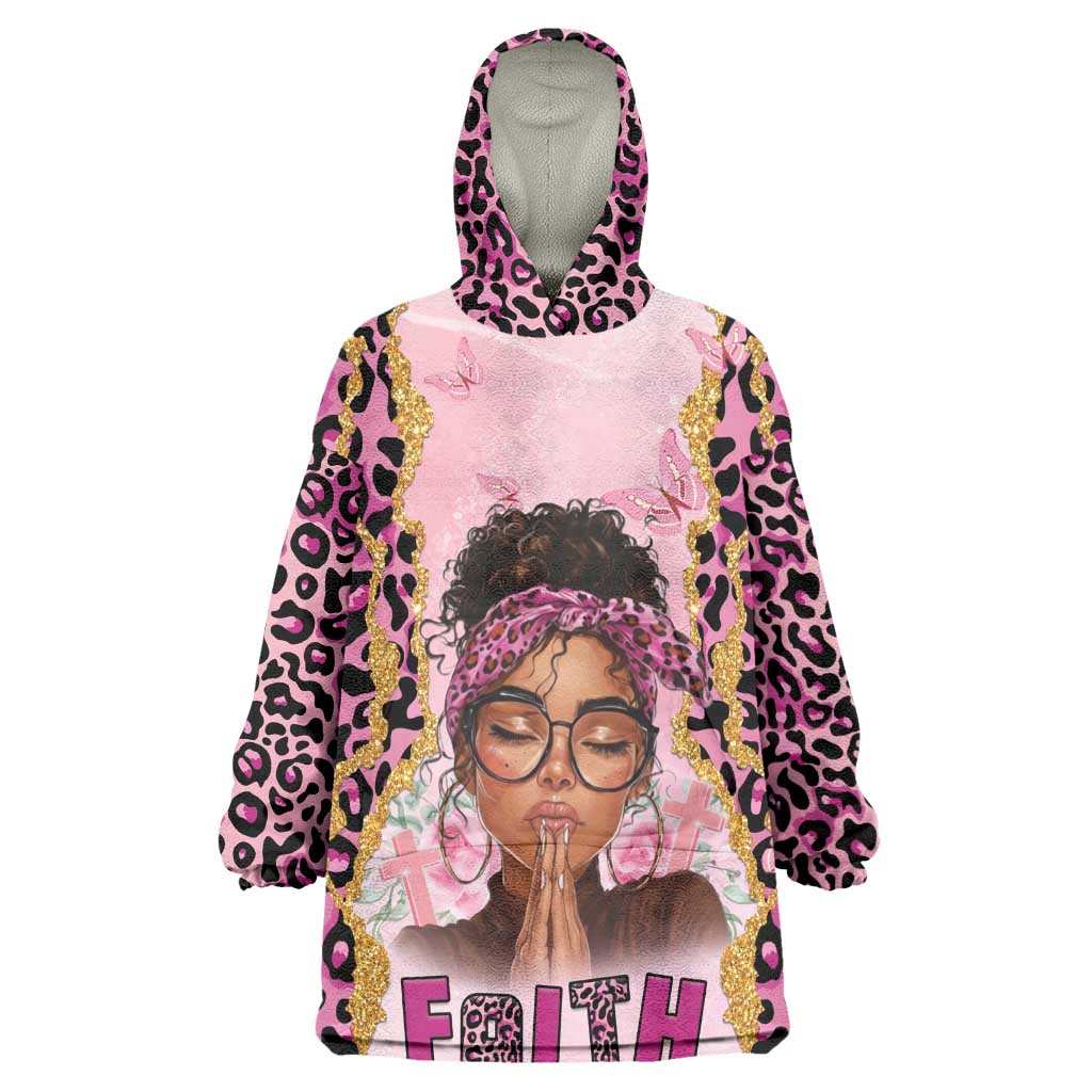 Black Her Story Wearable Blanket Hoodie Faith Pink Leopard - African Pride