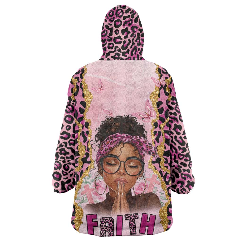 Black Her Story Wearable Blanket Hoodie Faith Pink Leopard - African Pride