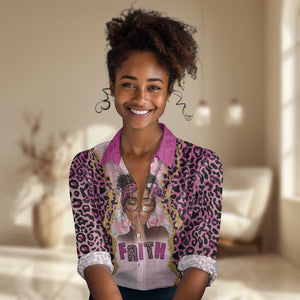 Black Her Story Women Casual Shirt Faith Pink Leopard - African Pride