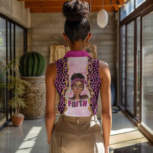 Black Her Story Women Sleeveless Polo Shirt Faith Pink Leopard - African Pride