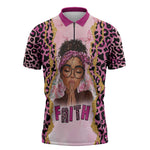 Black Her Story Zipper Polo Shirt Faith Pink Leopard - African Pride