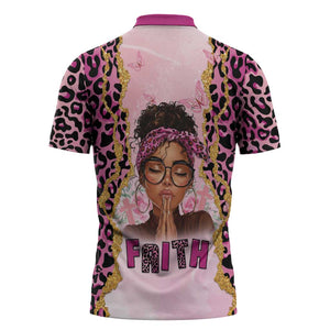 Black Her Story Zipper Polo Shirt Faith Pink Leopard - African Pride