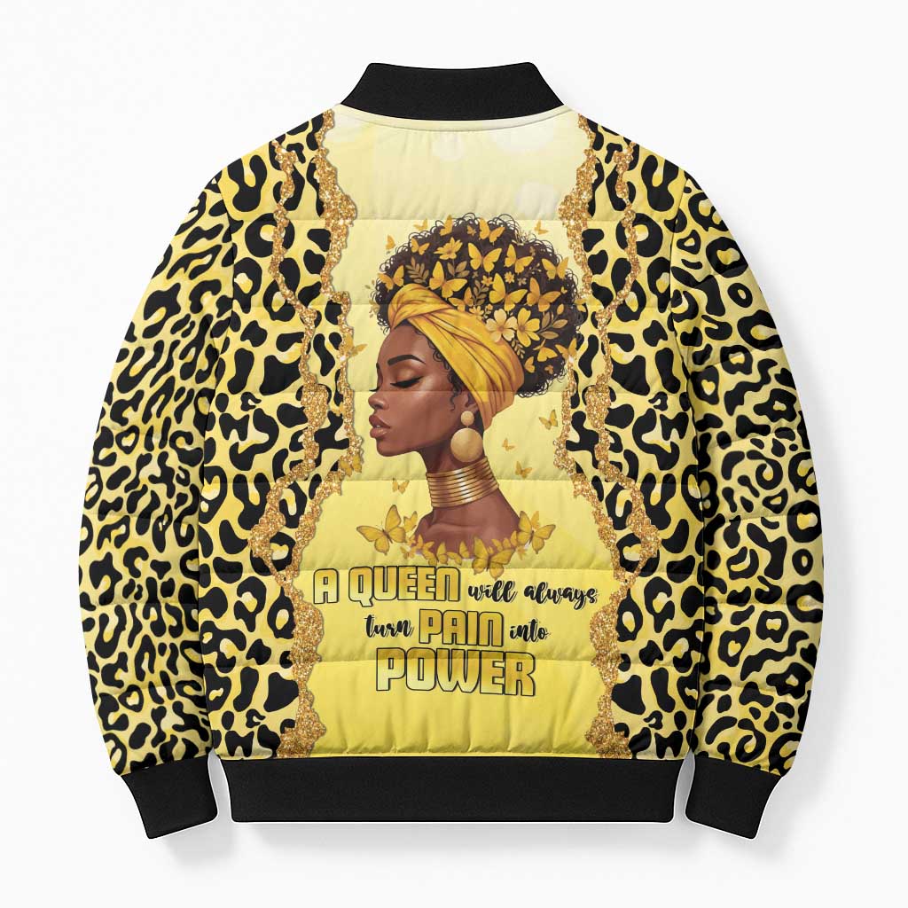Black Her Story Bomber Puffer Jacket A Queen Turns Pain Into Power - African Pride