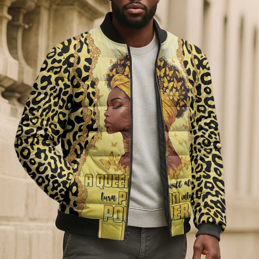 Black Her Story Bomber Puffer Jacket A Queen Turns Pain Into Power - African Pride
