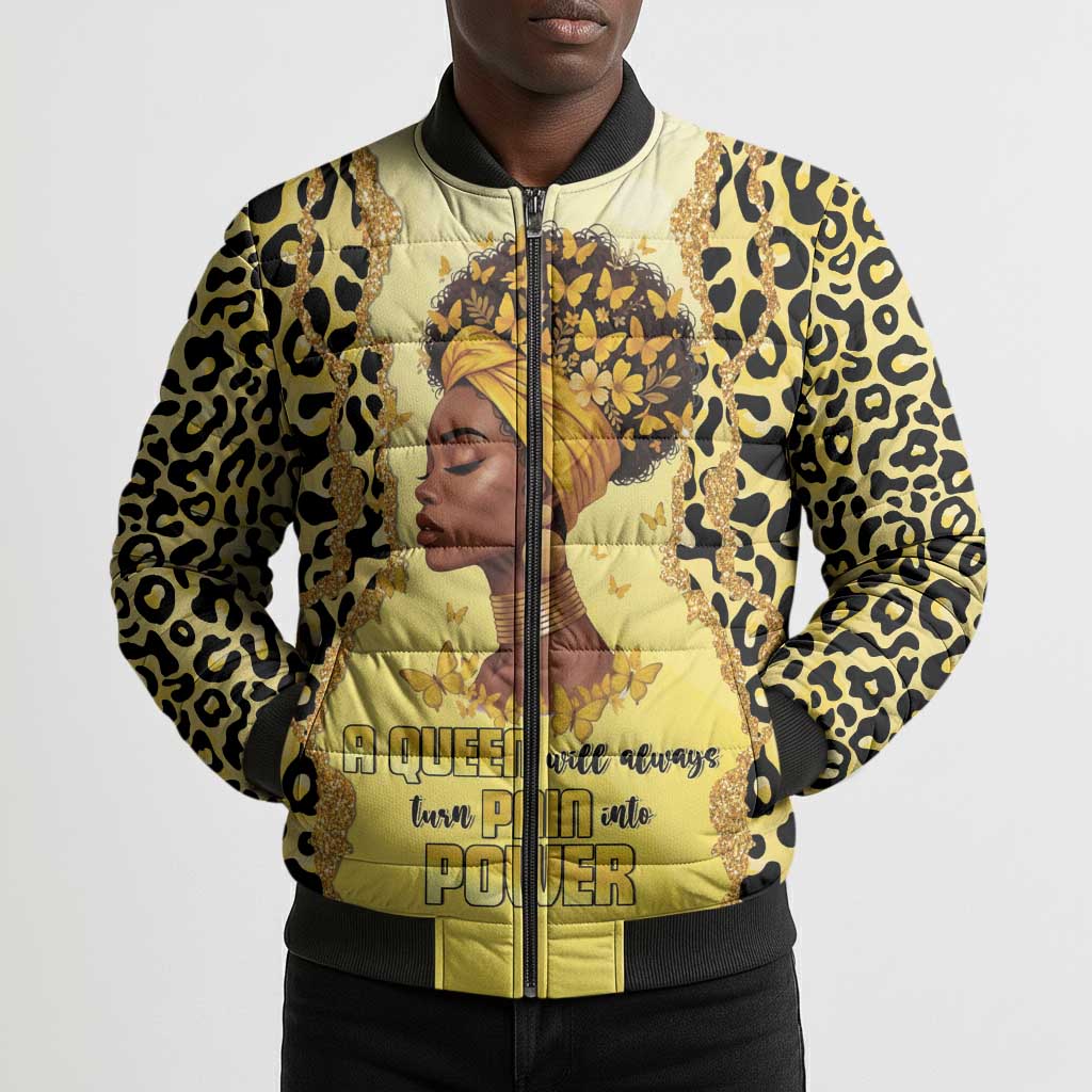 Black Her Story Bomber Puffer Jacket A Queen Turns Pain Into Power - African Pride