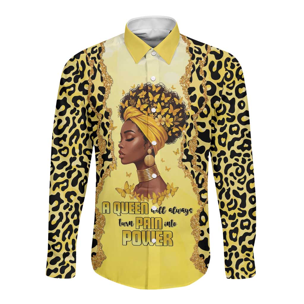 Black Her Story Long Sleeve Button Shirt A Queen Turns Pain Into Power - African Pride