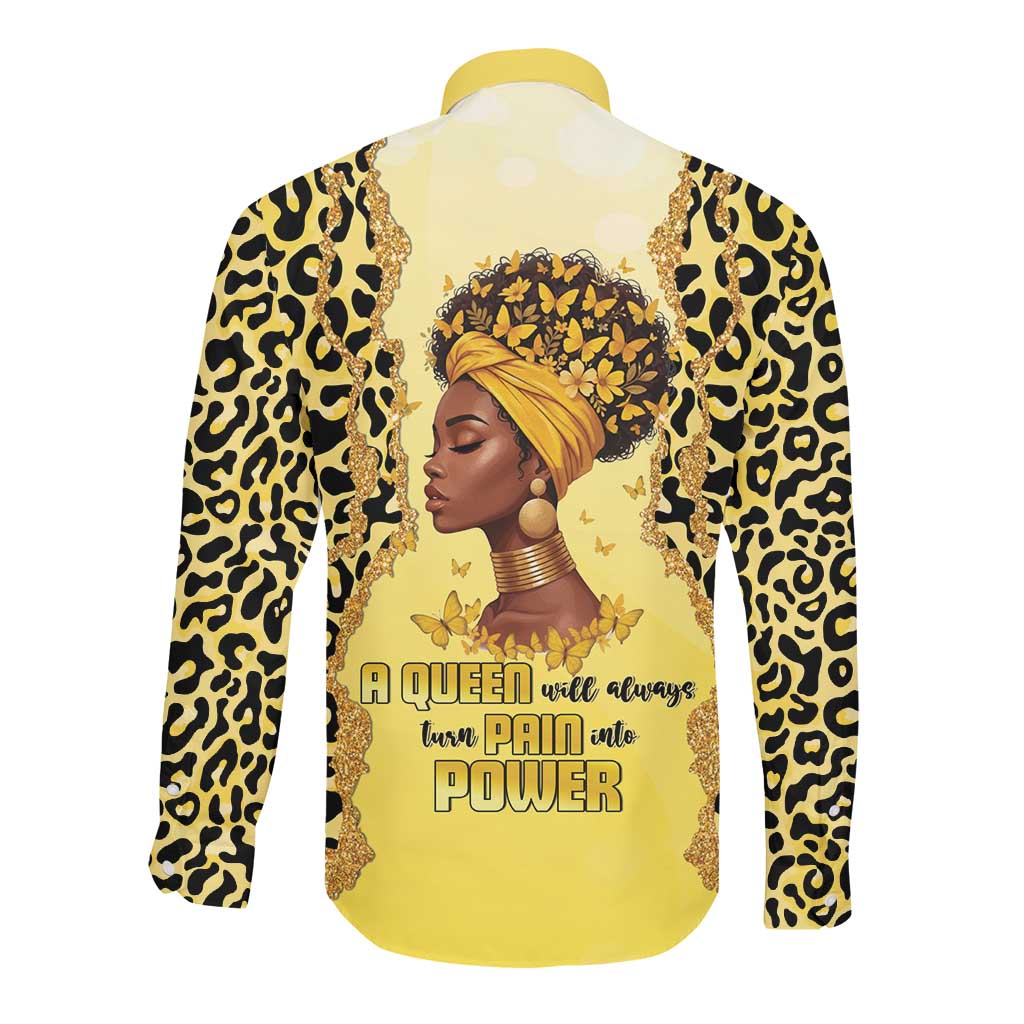 Black Her Story Long Sleeve Button Shirt A Queen Turns Pain Into Power - African Pride