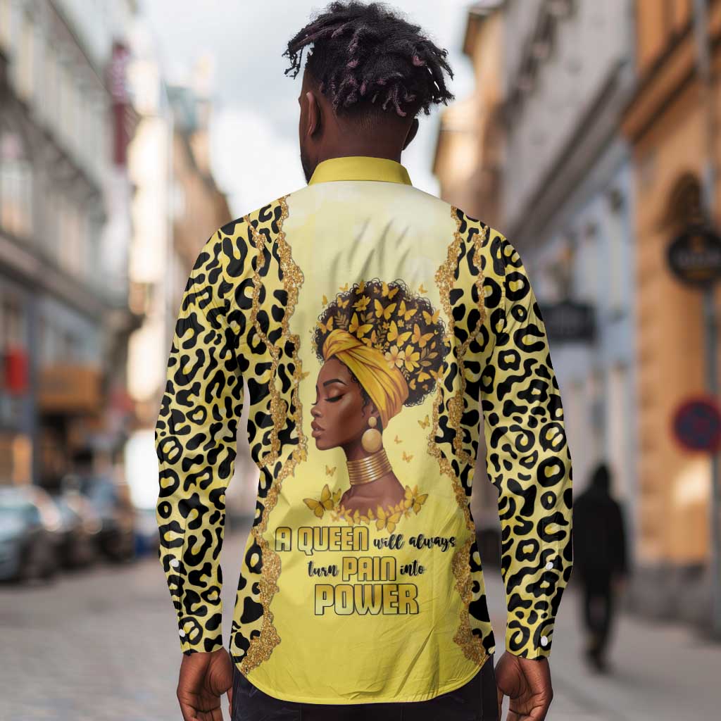Black Her Story Long Sleeve Button Shirt A Queen Turns Pain Into Power - African Pride