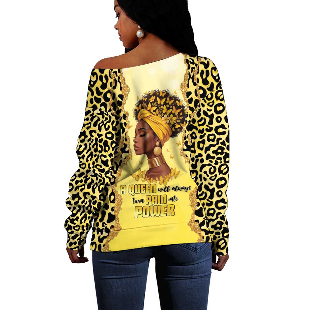 Black Her Story Off Shoulder Sweater A Queen Turns Pain Into Power - African Pride