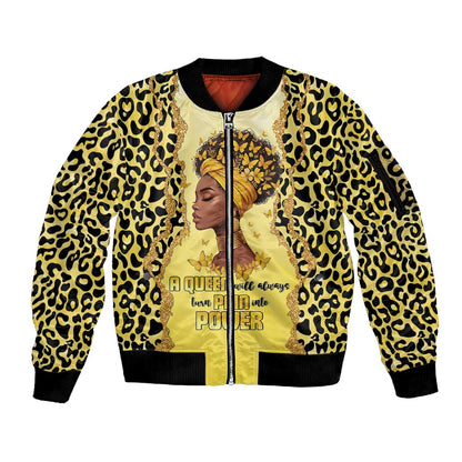 Black Her Story Sleeve Zip Bomber Jacket A Queen Turns Pain Into Power - African Pride
